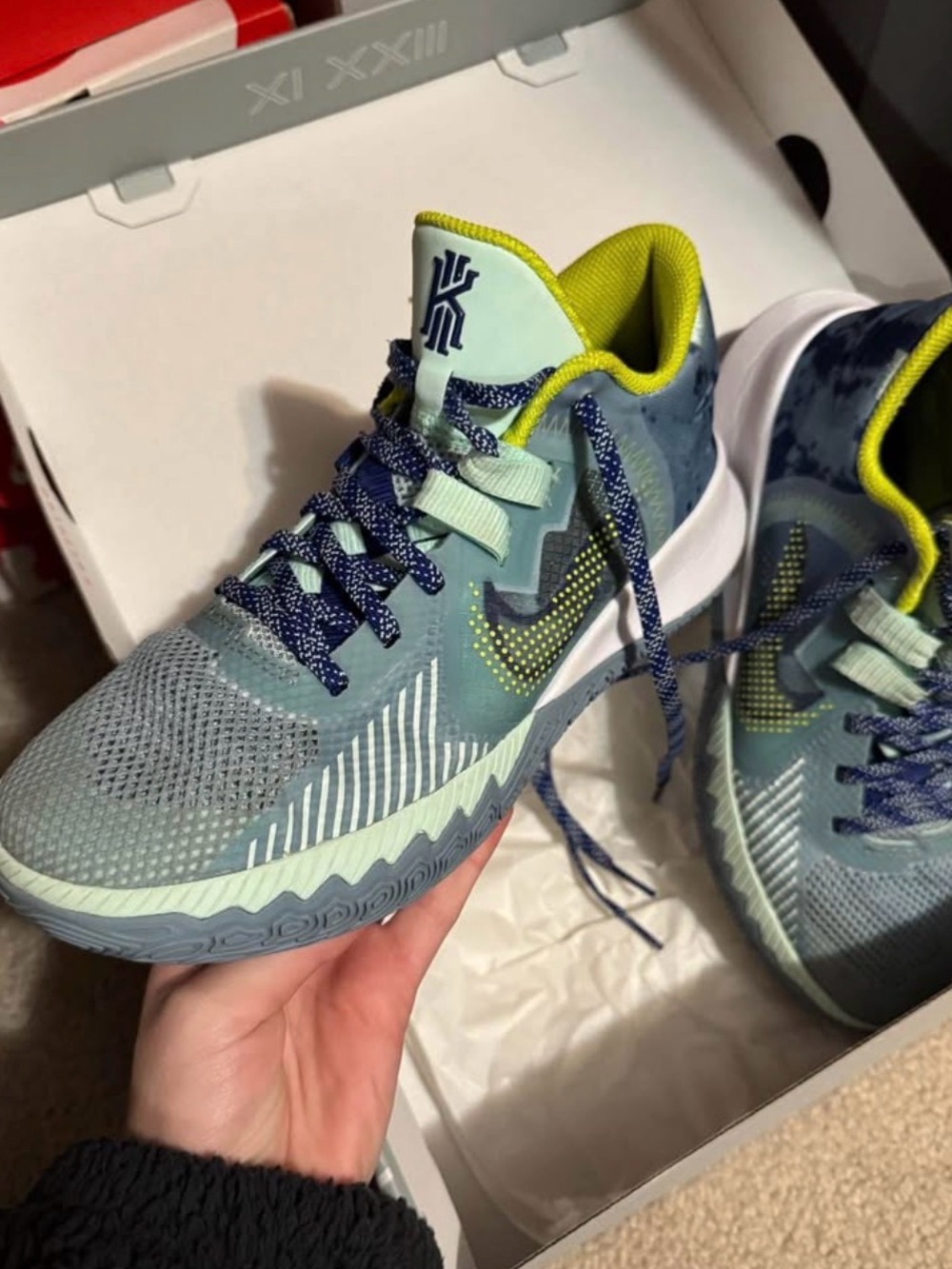 Nike Kids Grey-Blue and Lime Basketball Sneakers